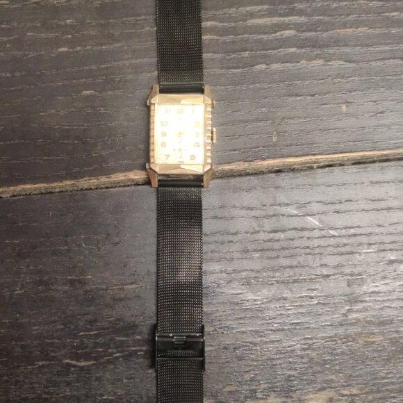 Avalon art deco mechanical watch domed steel milanese strap 10k rgp 22x38mm runs - Picture 11 of 14